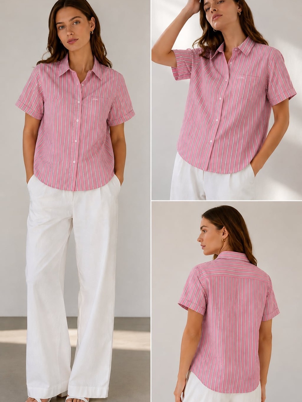 Cruel Girl Pink White and Navy Striped Button-Up Shirt size L